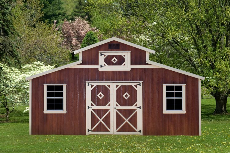 Red with white trim Country Barn by Mid-America Structures