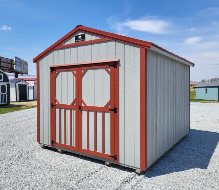 10x12 Utility Shed in gray and red