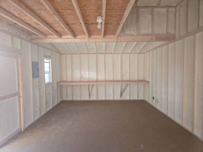 Country Barn insulated inside view with work bench