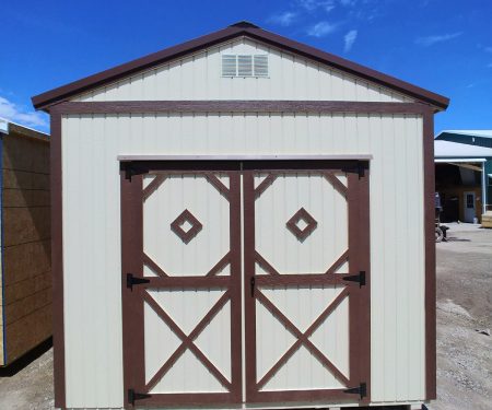 Front view of Lofted Utility Shed