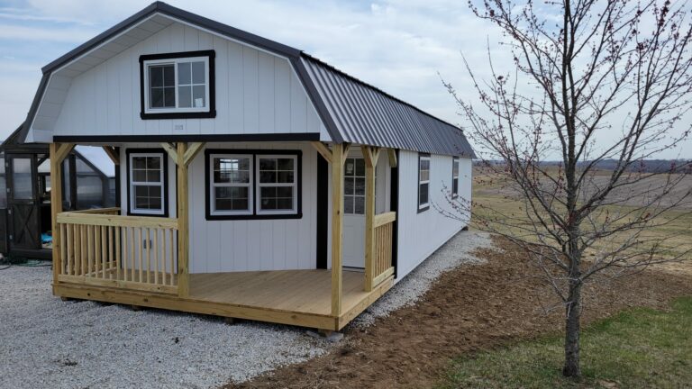 Pre-built Deluxe Cabin finished with black roof and white walls