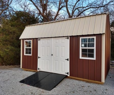 Red with white trim Lofted Garden Shed by Mid-America Structures