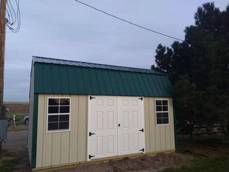 Metal Lofted Garden Shed in rural setting