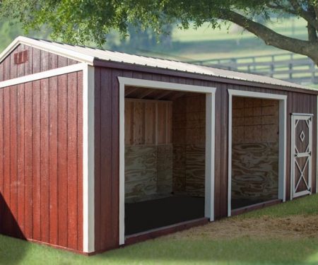 Run-in shed with tack room in horse pasture