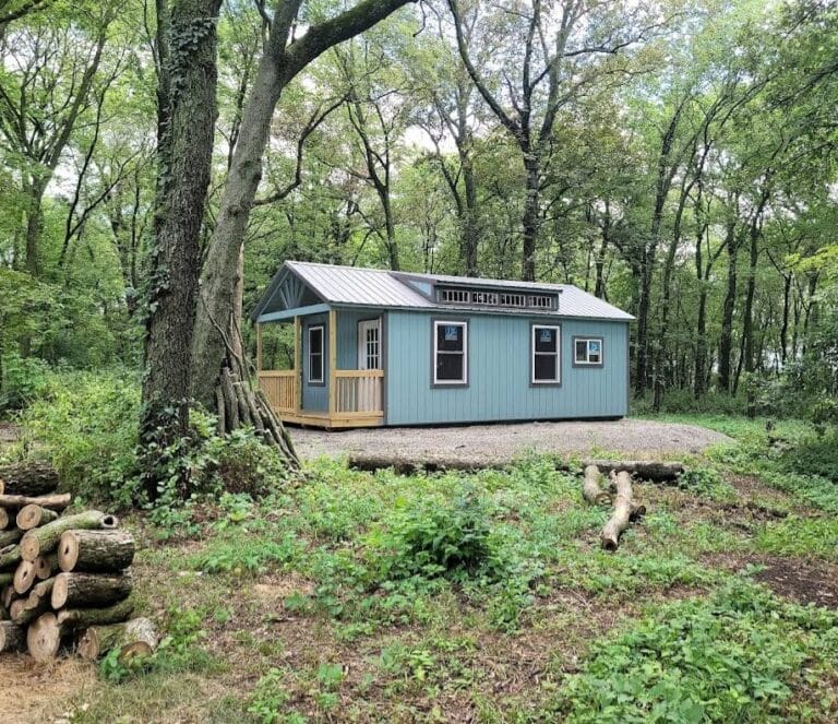 Pre-built Swiss Cabin in wooded setting