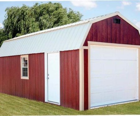 Red lofted garage by Mid-America Structures