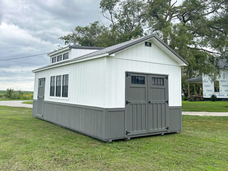 Villa white siding grey trim