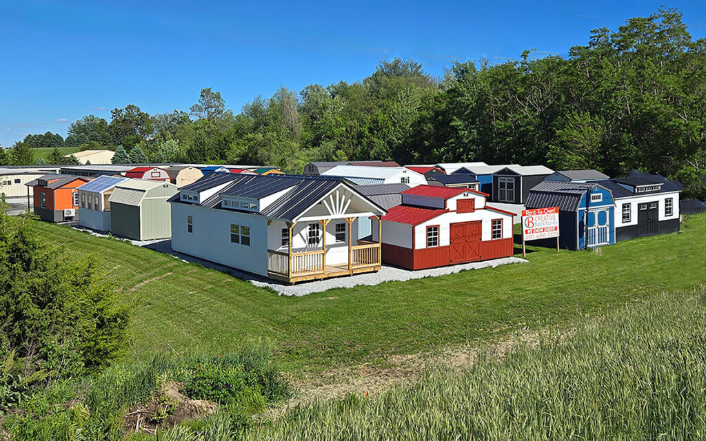 shed lot of MidAmerica Structures mini barns