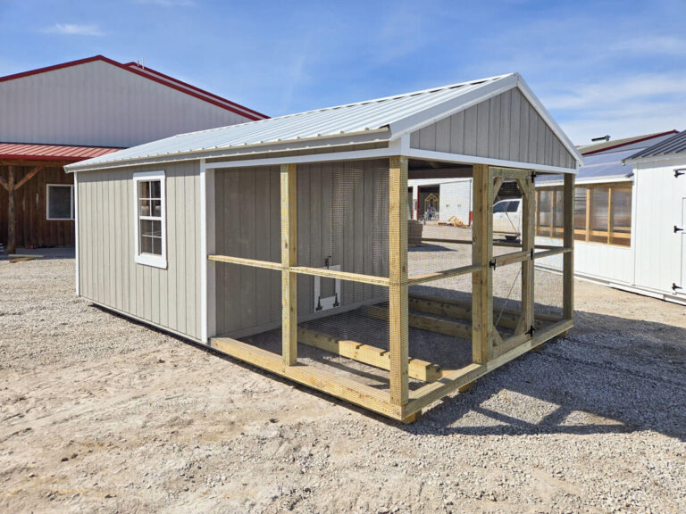 Chicken Coop with wood shelter and wire pen by MidAmerica Structures