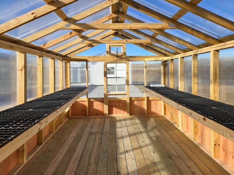 Interior view of a Greenhouse Shed Combo by MidAmerica Structures