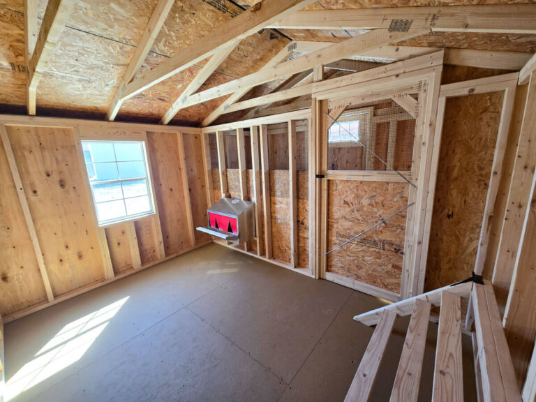 inside chicken coop with with nesting boxes by midamerica structures