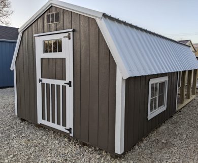 Chicken Coop with charcoal walls and white roof