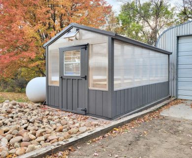 greenhouse with gray trim